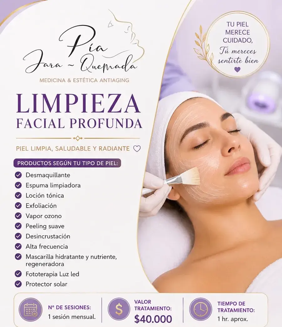 Valor limpieza facial profunda en Maip&uacute;: $40.000 el tratamiento completo de 1 hora