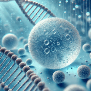 Frasco médico con exosomas junto a jeringa estéril sobre fondo blanco, utilizado en tratamientos de medicina estética regenerativa.